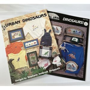 Set Of Two Dinosaur Cross Stitch Design  Pattern Books Vintage‎ 1986 & 1987